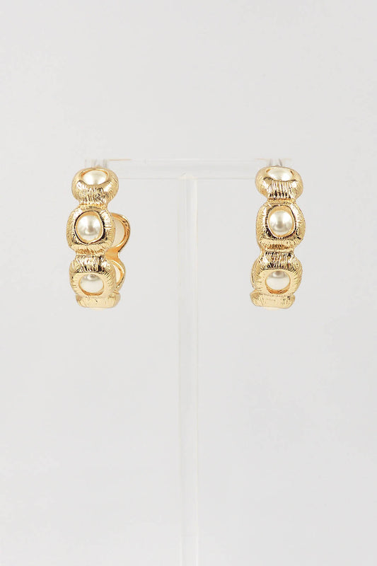 Geometric Gold 1" Hoop with Pearl Accents