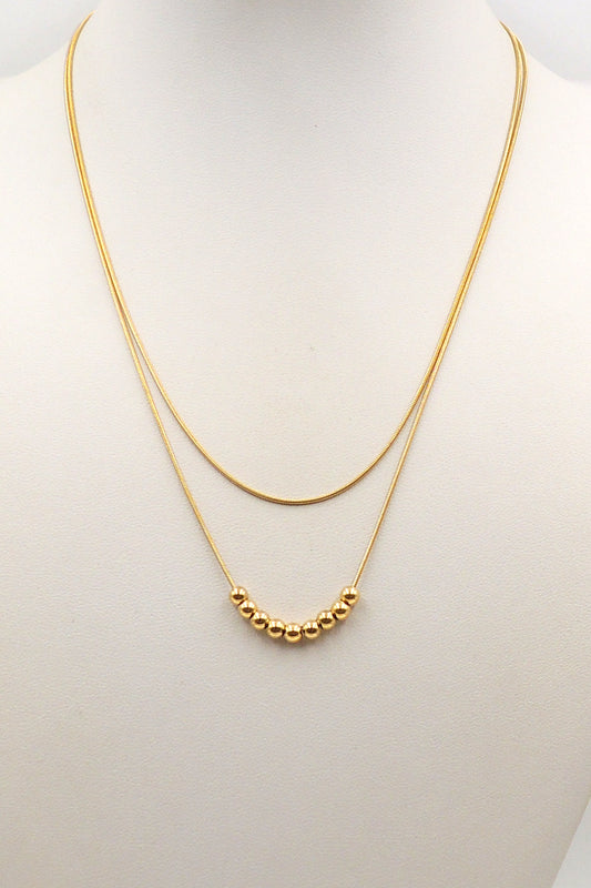 Stainless Steel Double Layered Beaded 16"-18" Necklace