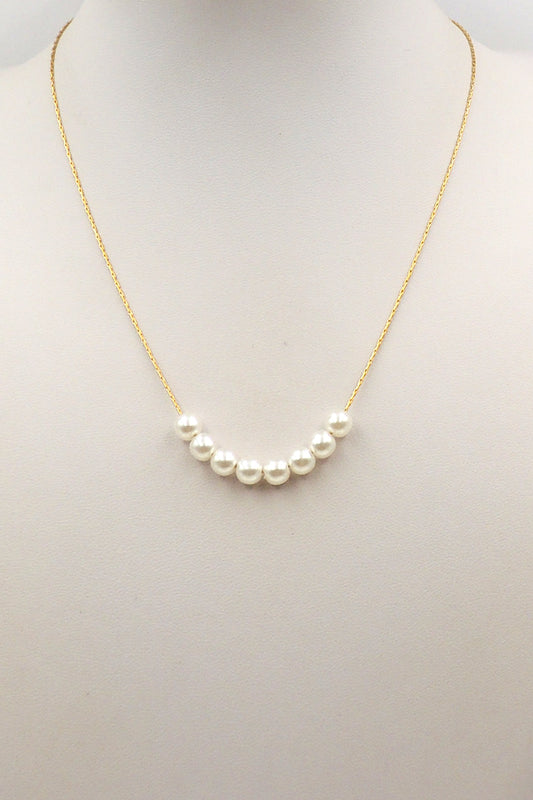 Stainless Steel with Pearl Beaded 16"-18" Necklace