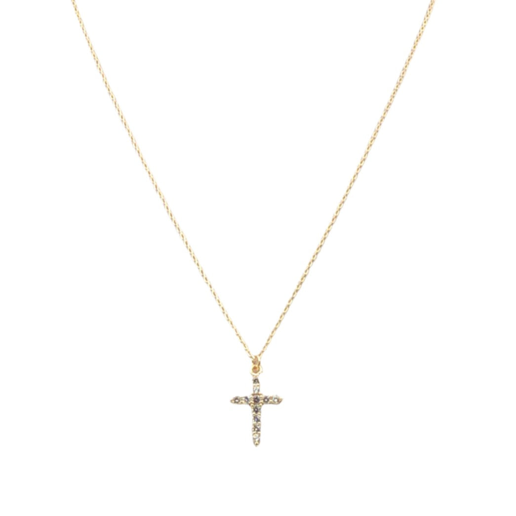 Gold Pave Small Cross 16"-18" Necklace