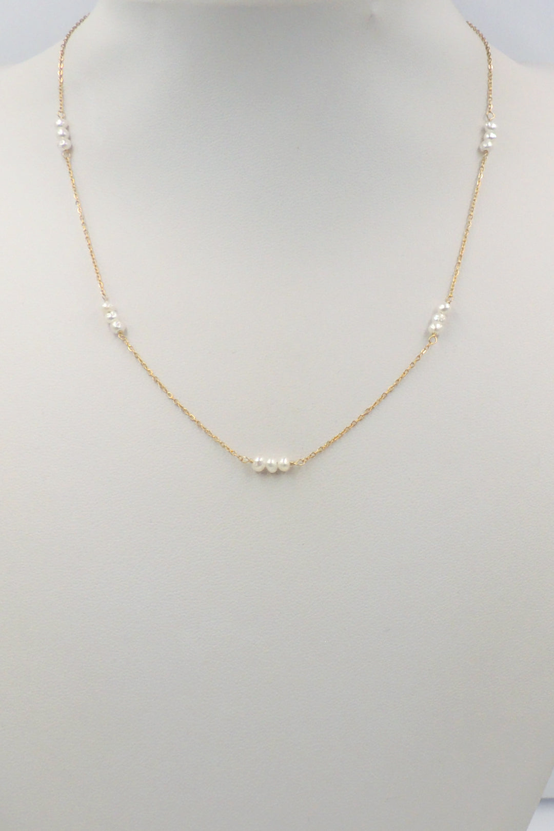 Stainless Steel Chain with Three Small Pearls 16"-18" Necklace
