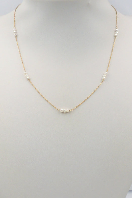 Stainless Steel Chain with Three Small Pearls 16"-18" Necklace