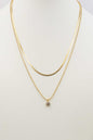 Stainless Steel Double Layered Gold Chain with Crystal Drop 16"-18" Necklace