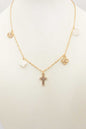 Gold Clover, Cross, and Heart Charm 16"-18" Necklace