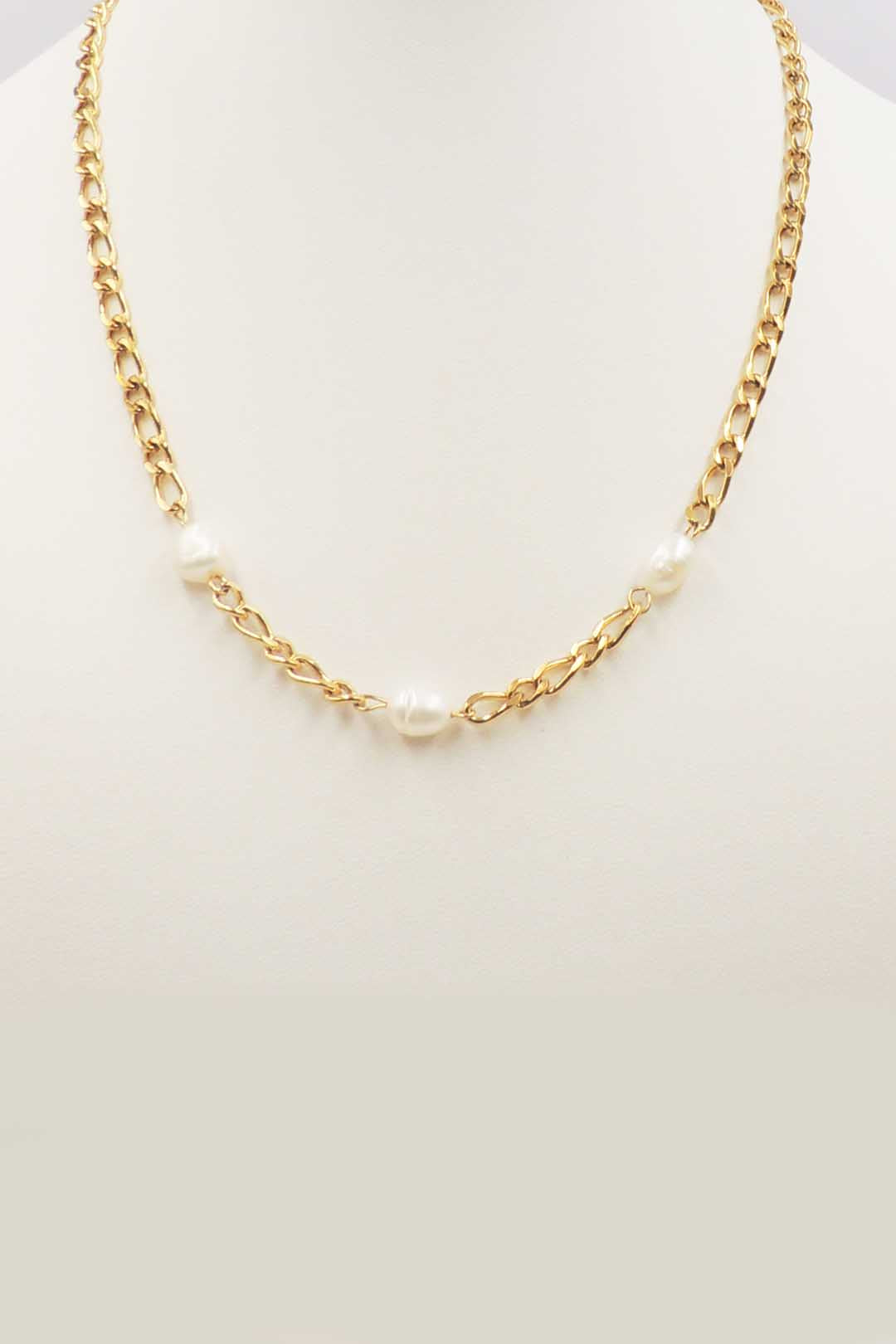 Stainless Steel Gold Chain with Freshwater Pearl 16"-18" Necklace