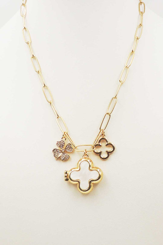 Gold Multi Clover Charm 16"-18" Necklace