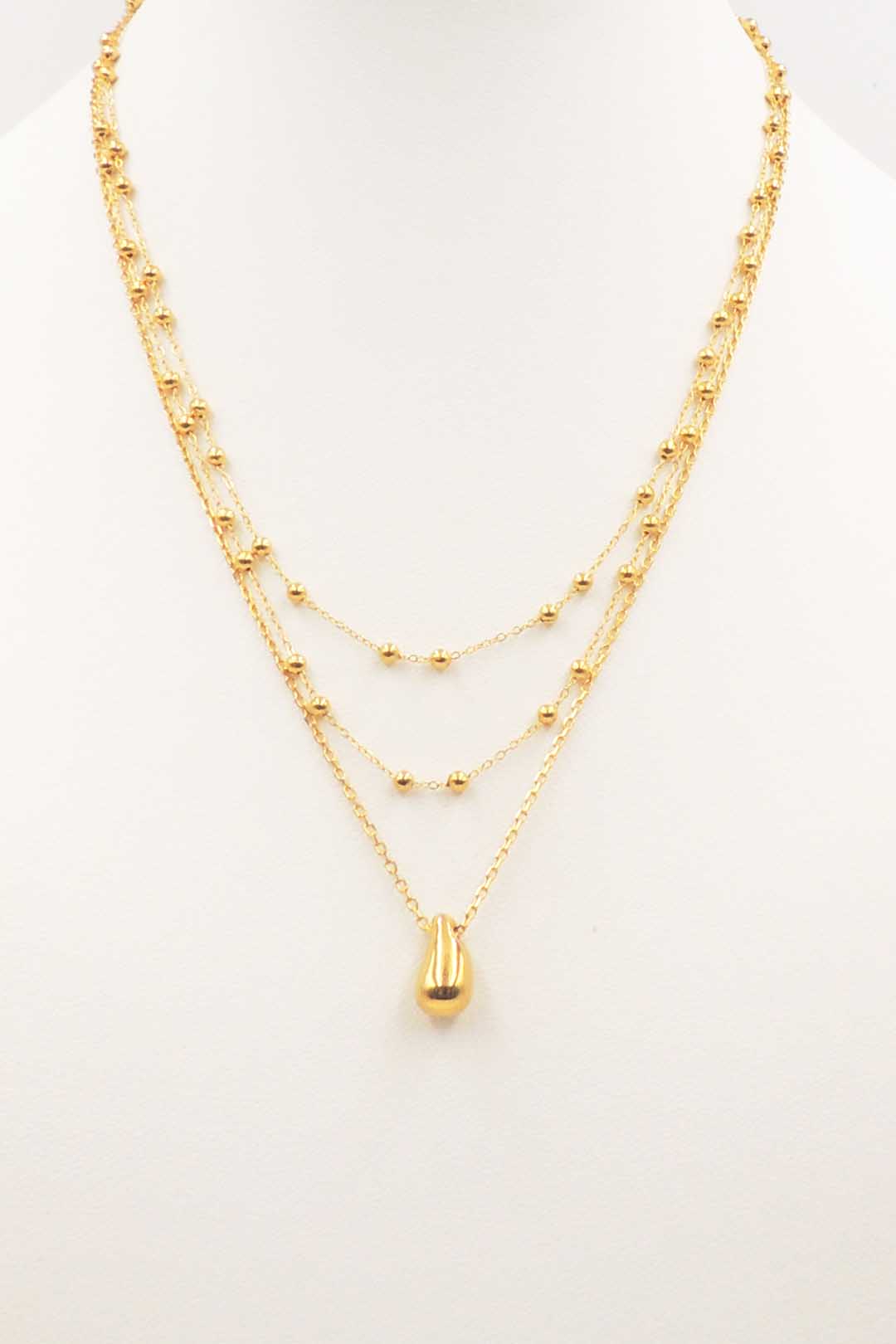 Stainless Steel Thin Layered with Gold Teardrop 16"-18" Necklace