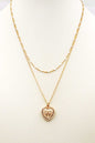 Gold Layered Chain with Cream Enamel Heart and Bow 16"-18" Necklace