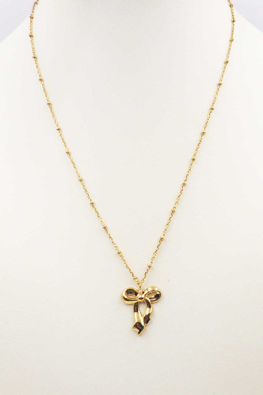 Stainless Steel Waterproof Gold Bow on Dotted 16"-18" Necklace