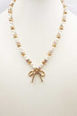 Pink and White with Gold Beaded 16"-18" Necklace with Gold Bow Charm