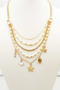 Gold Multi Chain Pearl and Sea Life Layered  16"-18"  Necklace