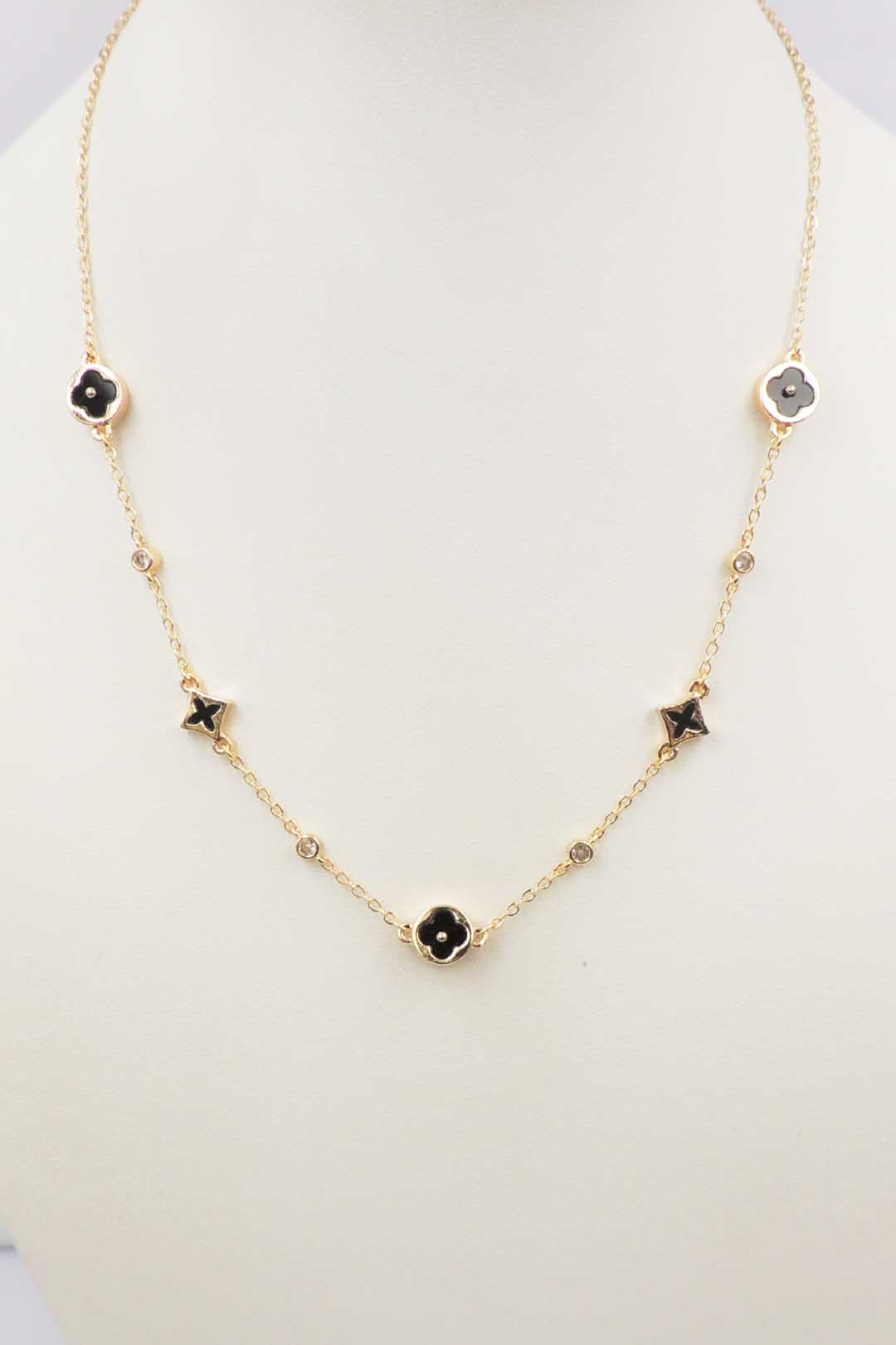 Gold Chain with Black Clovers 16"-18" Necklace