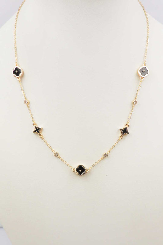 Gold Chain with Black Clovers 16"-18" Necklace