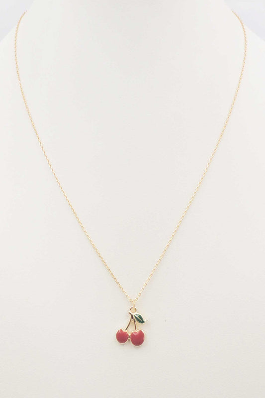 Gold Chain with Red Cherry Pendant 16"-18" Necklace