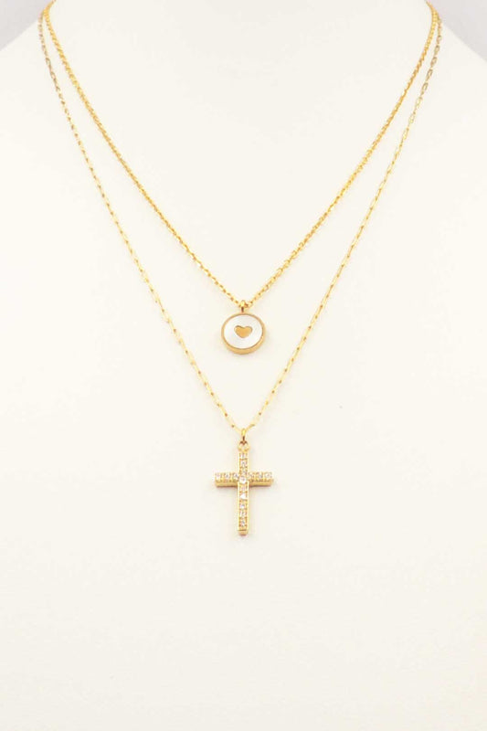 Stainless Steel Layered Cross Pendant 16"-18" Necklace