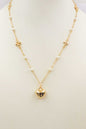 Gold Beaded Clover with Pearl and Gold Heart Pendant 16"-18" Necklace