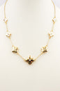 Gold Pointed Clover with Rhinestone 16"-18" Necklace