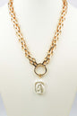 Gold Interlocking Chain with Open Circle and Square Pearl Drop 18" Necklace