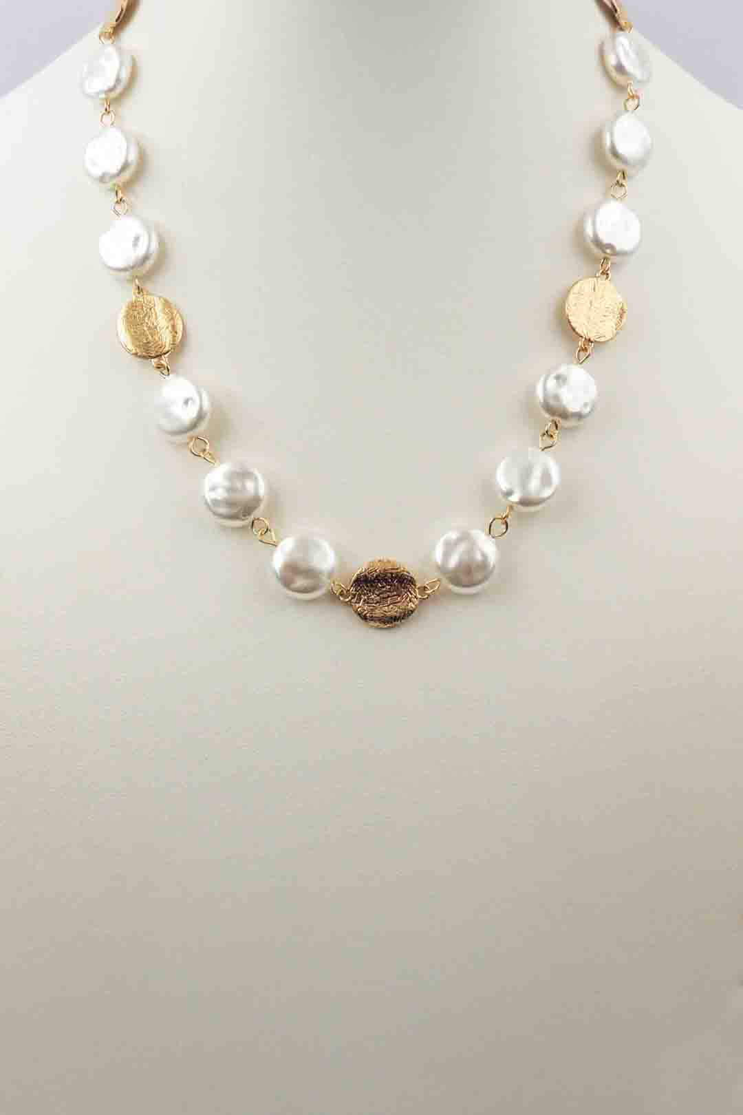 Freshwater Pearl and Gold Nugget 16"-18" Necklace
