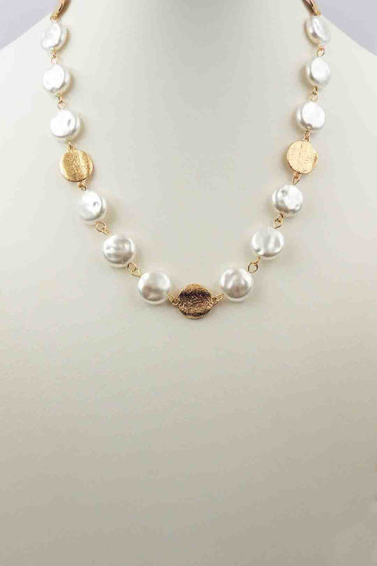 Freshwater Pearl and Gold Nugget 16"-18" Necklace