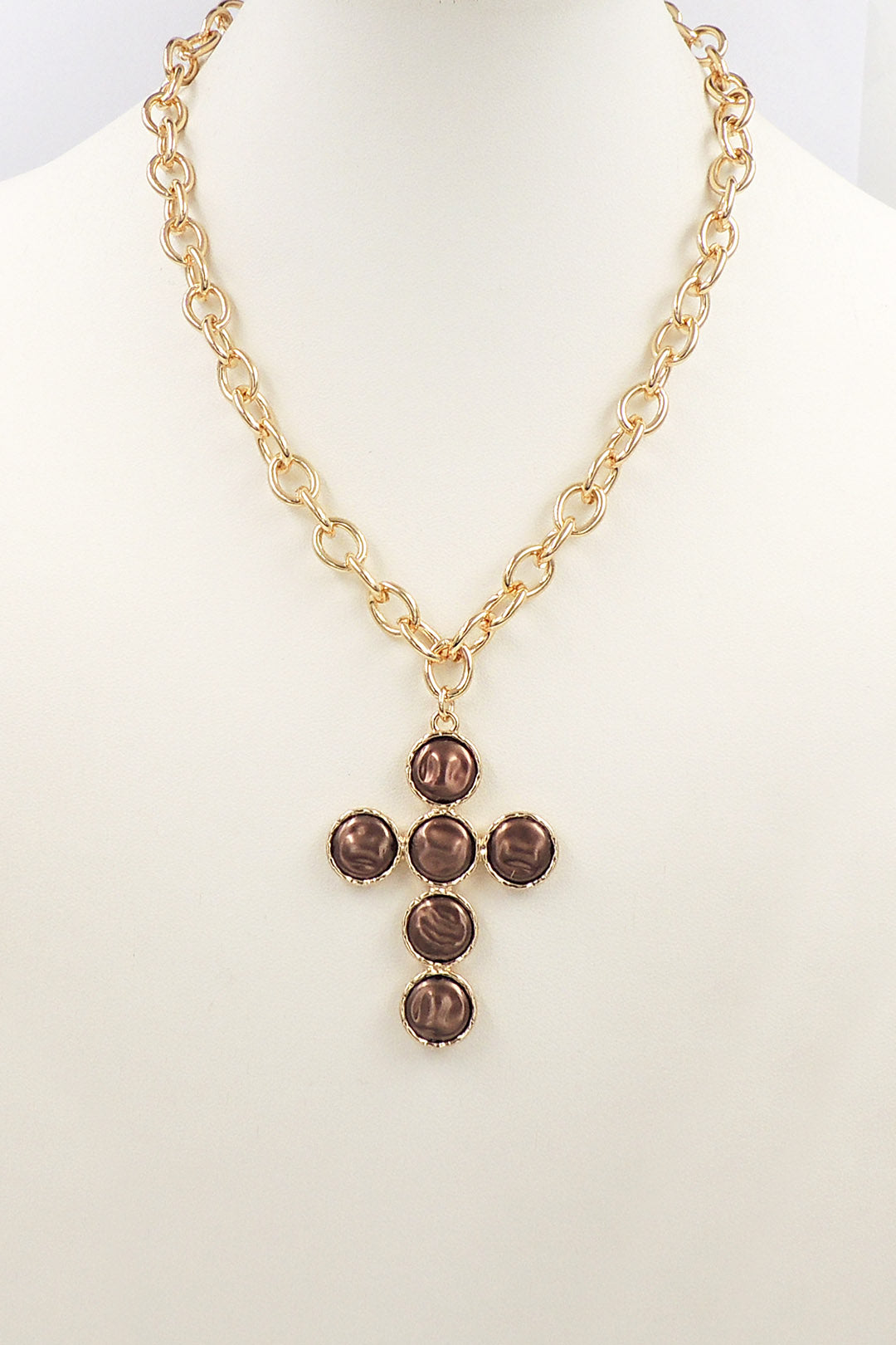 Gold Chain with Brown Freshwater Coin Pearl 16"-18" Necklace