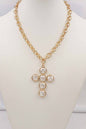 Gold Chain with Coin Pearl Cross 1.75" Charm Necklace