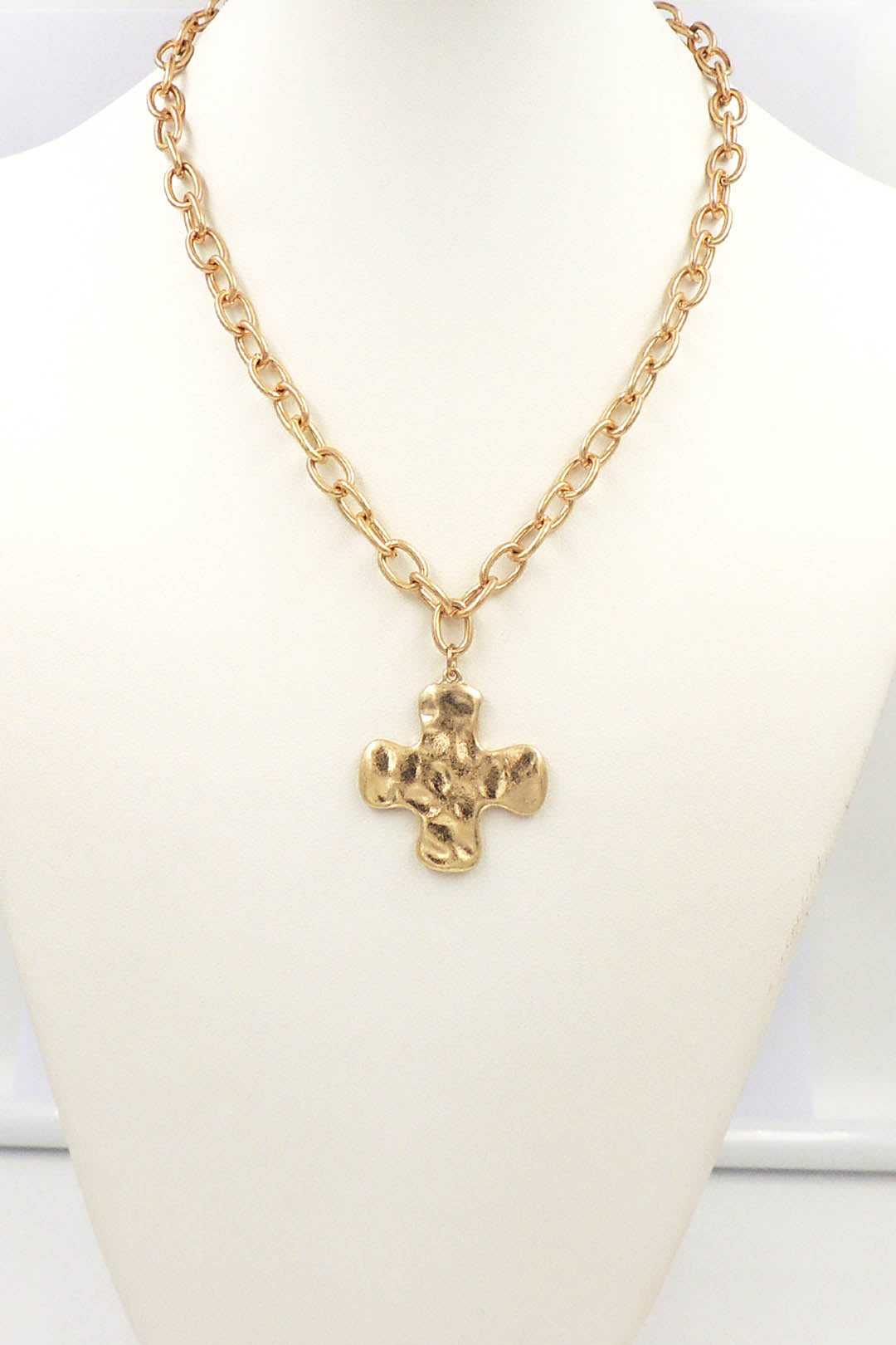 Hammered Gold Chain with Hammered Cross 16"-18" Necklace