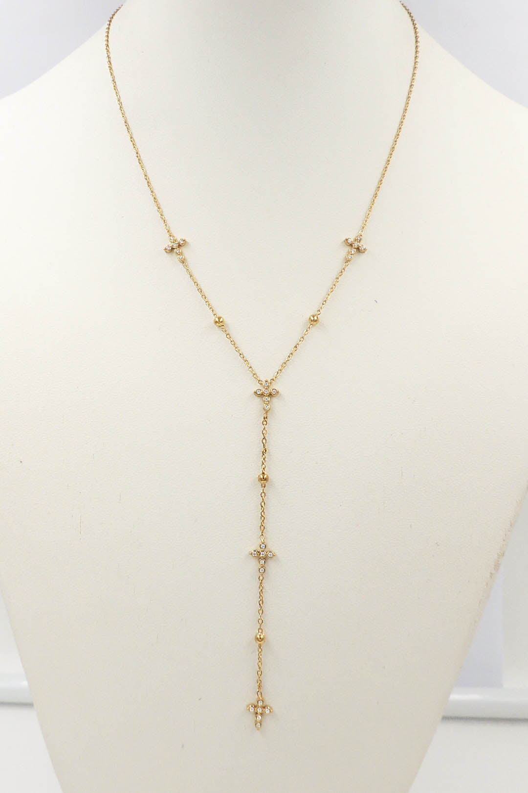 Stainless Steel Gold Cross Thin Y Drop 16"-18" Necklace