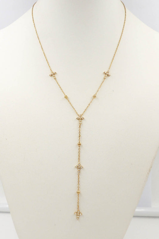 Stainless Steel Gold Cross Thin Y Drop 16"-18" Necklace