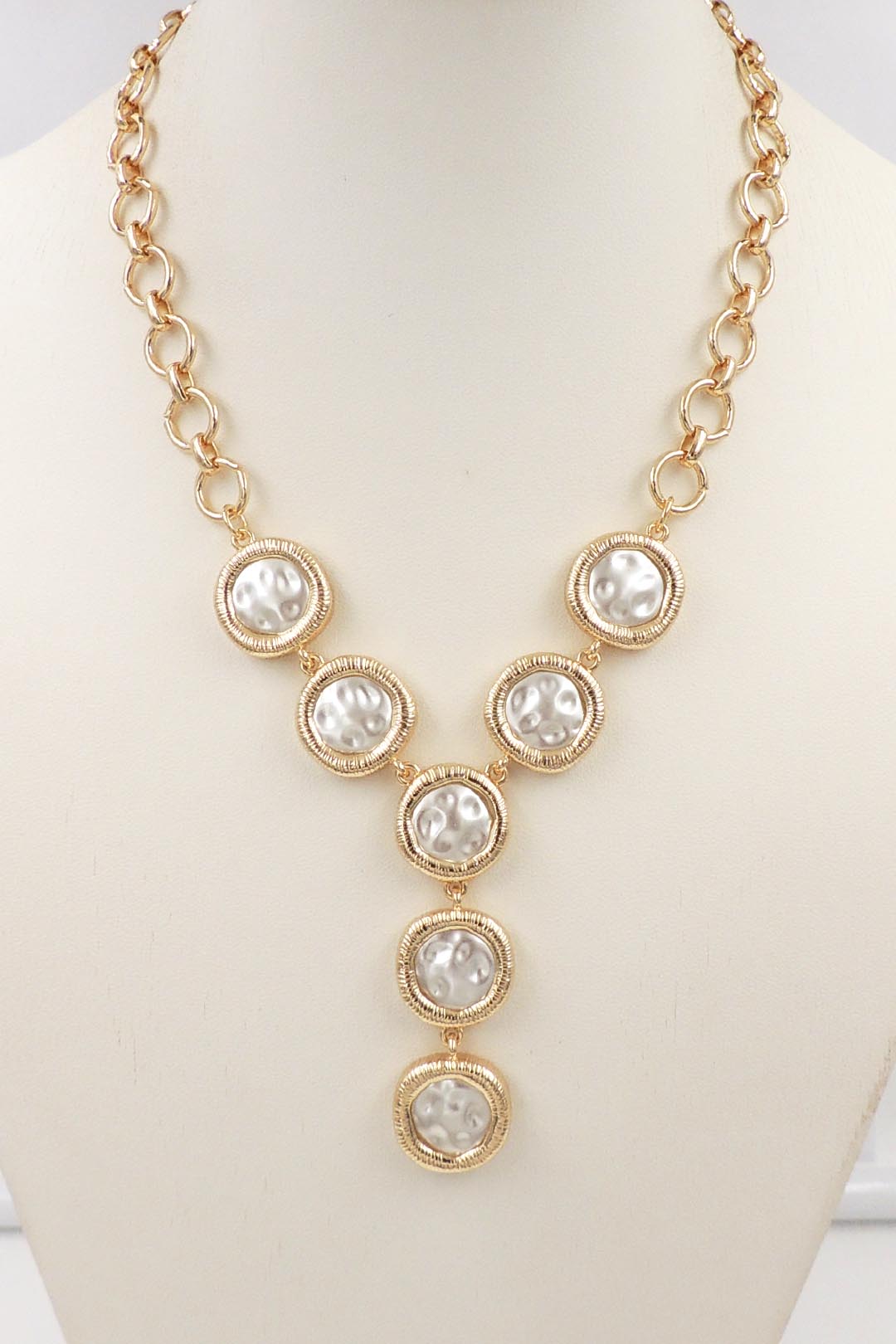 Gold Open Chain with Coin Pearl 16"-18" Y Drop Necklace