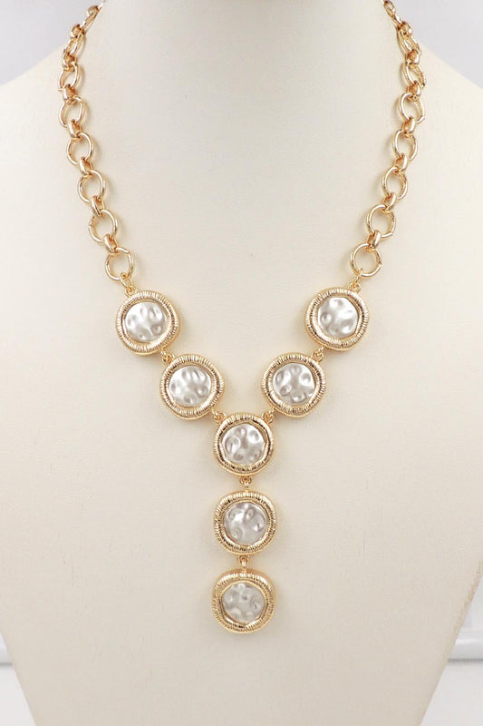 Gold Open Chain with Coin Pearl 16"-18" Y Drop Necklace