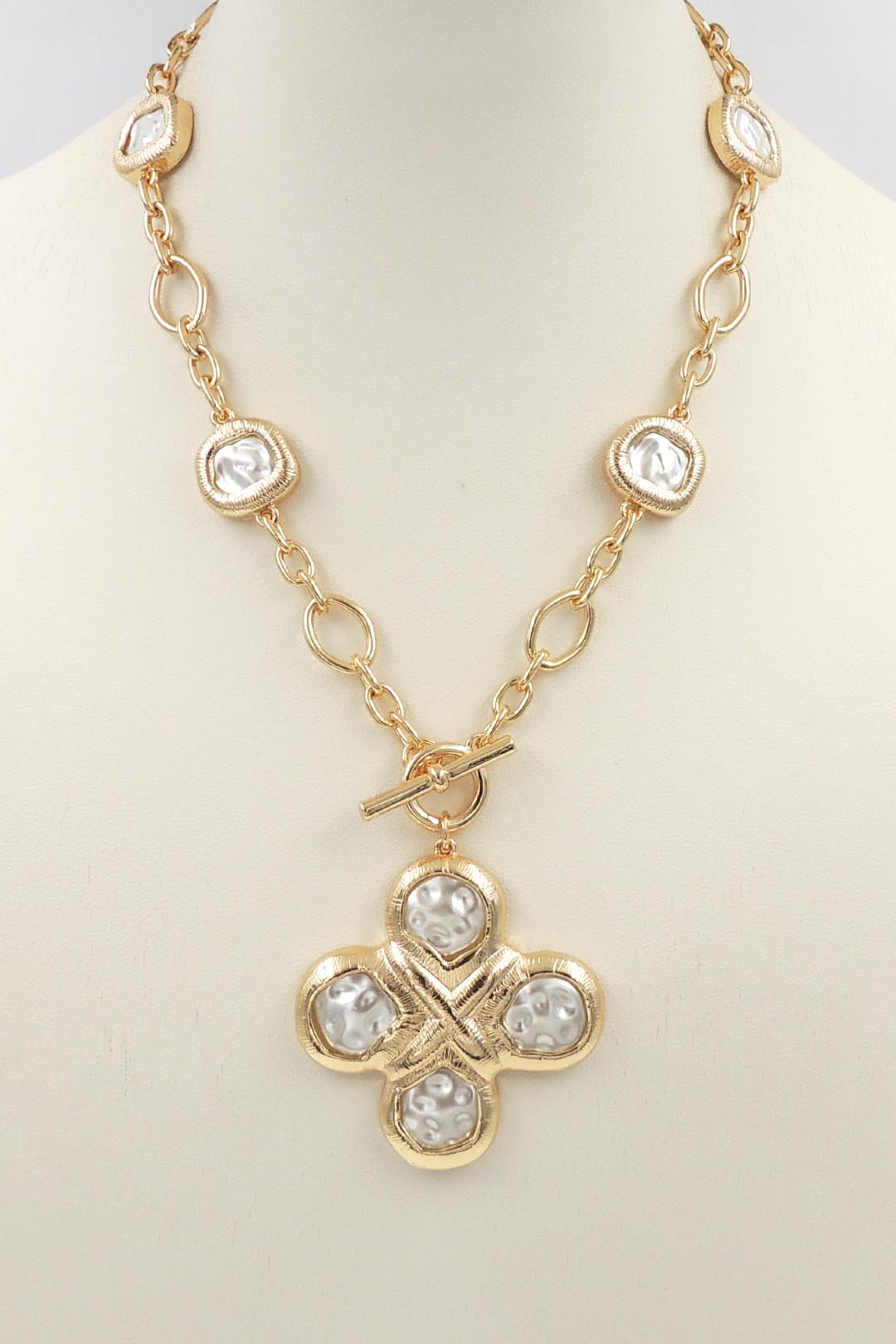 Gold Open Chain with Coin Pearl Cross Shape 16"-18"  Necklace