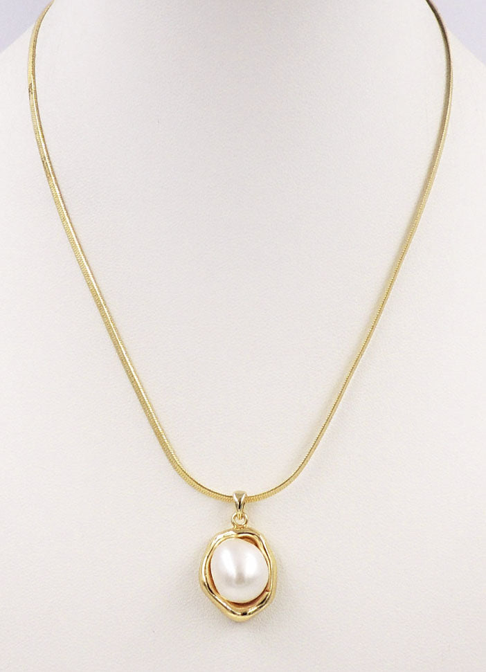Gold Chain with Gold and Circle Pearl Pendant 16"-18" Necklace