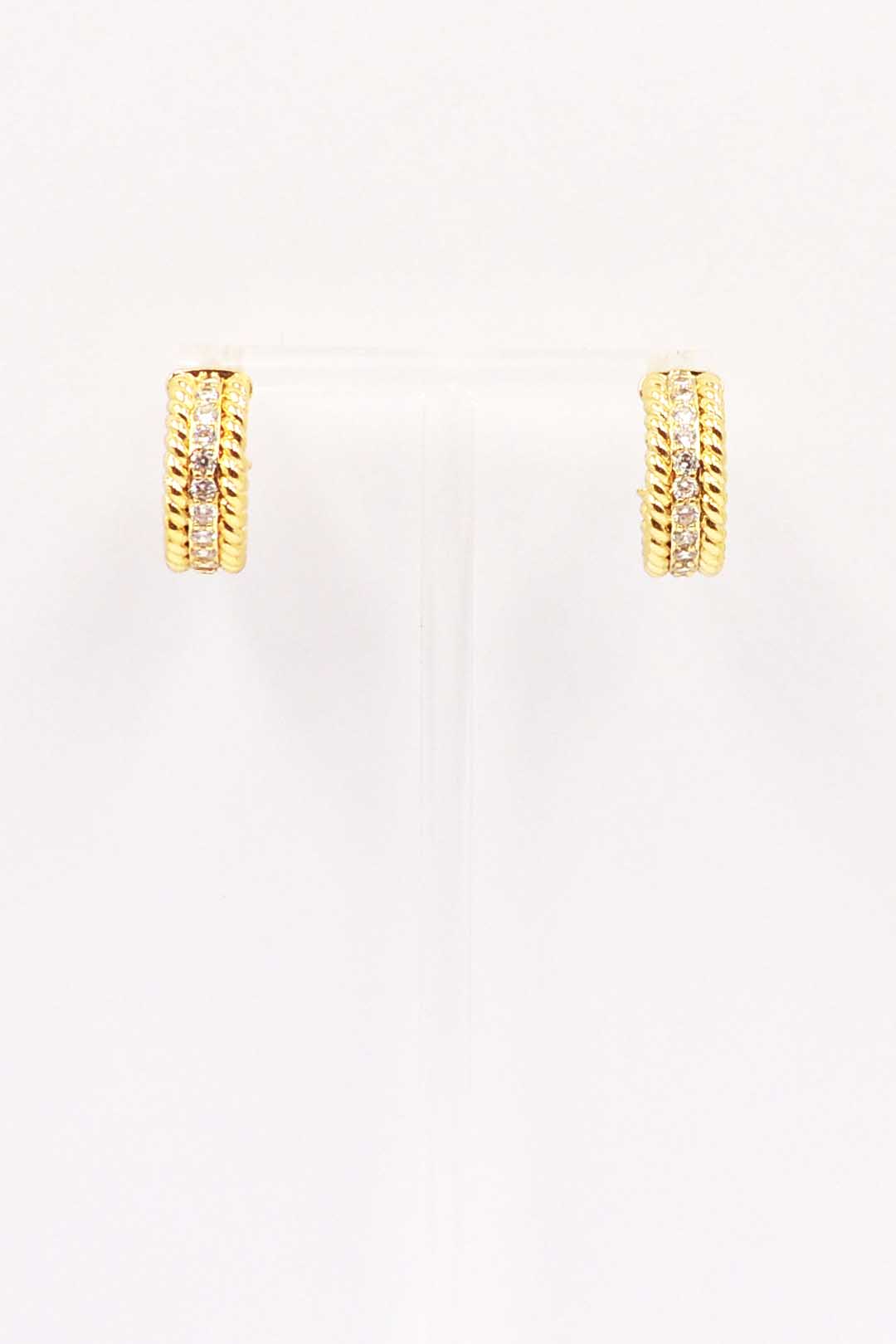 18K Gold Textured with Rhinestone Accent .75" Hoop Earring