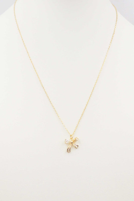 18K Gold Dipped Rhinestone Bow 16"-18" Necklace