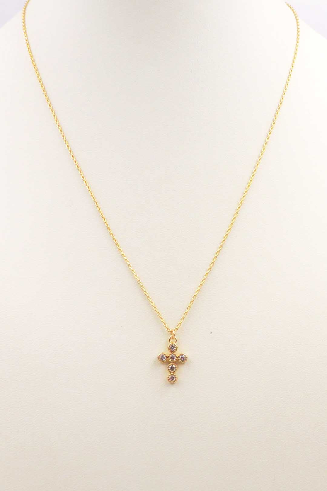 18K Gold Chain with Rhinestone Cross 16"-18" Necklace