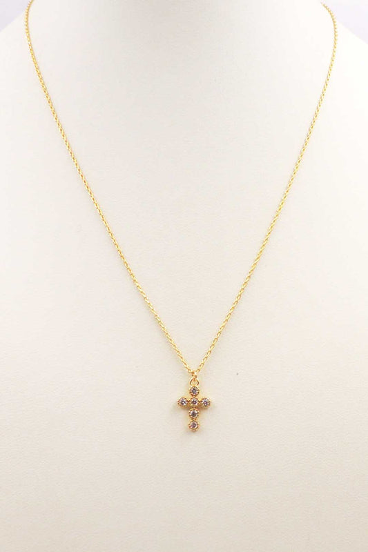 18K Gold Chain with Rhinestone Cross 16"-18" Necklace