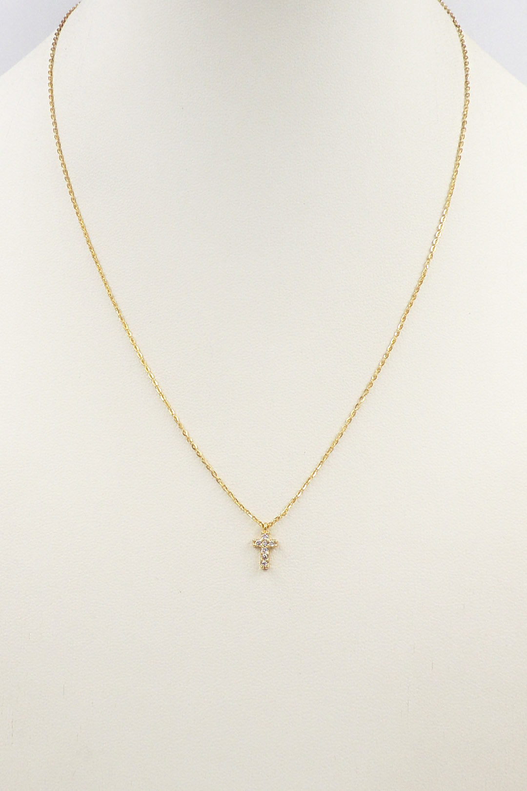 18K Gold Chain with Rhinestone Cross 16"-18" Necklace