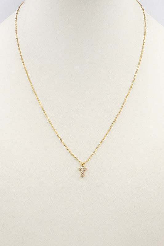 18K Gold Chain with Rhinestone Cross 16"-18" Necklace