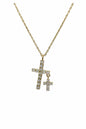 Rhinestone Gold Double Cross on Gold Chain 16"-18" Necklace