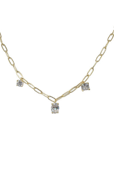 18K Gold Chain with Clear Rhinestone 16"-18" Necklace