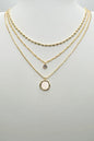 Gold Triple Layered with Rhinestone and Coin 16"-18" Necklace