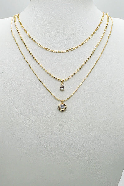 Gold Triple Layered CZ Drop 16"-18" Necklace
