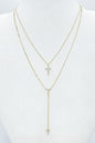 18K Gold Double Layered Rhinestone Cross Necklace