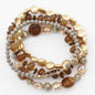 Brown Natural Stone and Crystal with Gold Set of 4 Stretch Bracelets