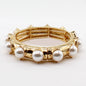 Hammered Gold Bracelet with Pearl Beaded Accents Stretch Bracelet
