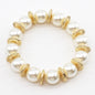 Pearl Beaded with Gold Flat Beaded Stretch Bracelet
