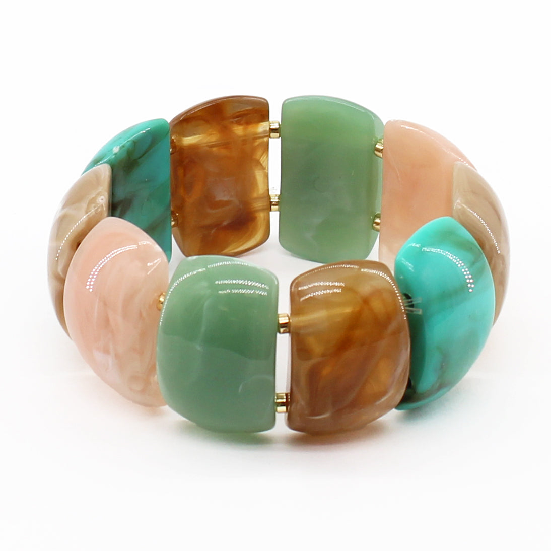 Multi Color Resin Marbled 1" Wide Stretch Bracelet