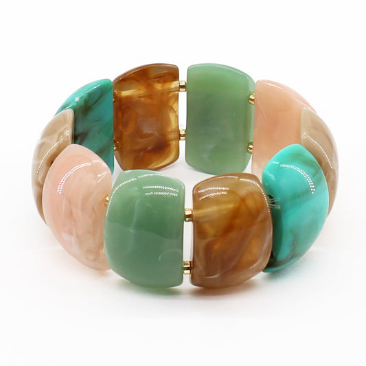 Multi Color Resin Marbled 1" Wide Stretch Bracelet