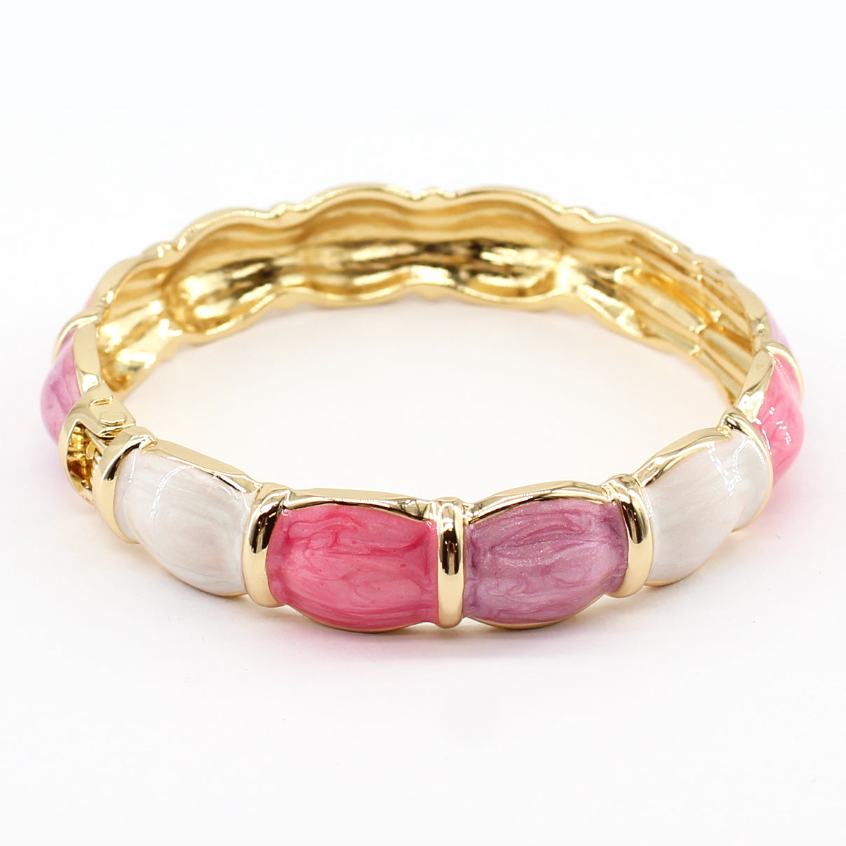 Pink Multi Color Resin Marbled .5" and Gold Bangle Bracelet